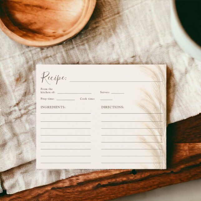 Boho beige pampas grass watercolor bridal recipe  (Boho beige pampas grass watercolor bridal recipe)