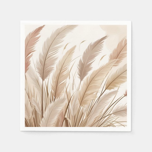 Boho Beige Pampas Grass Wedding Napkins (Front)