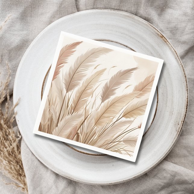 Boho Beige Pampas Grass Wedding Napkins (Creator Uploaded)