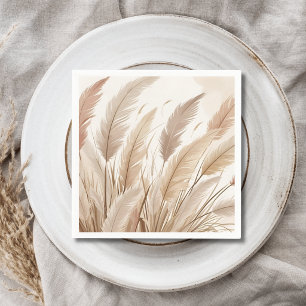 Boho Beige Pampas Grass Wedding Napkins