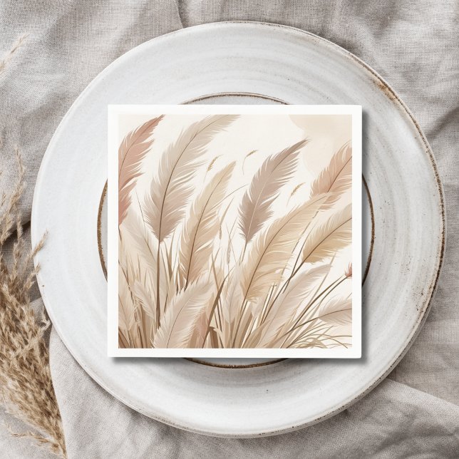 Boho Beige Pampas Grass Wedding Napkins (Creator Uploaded)