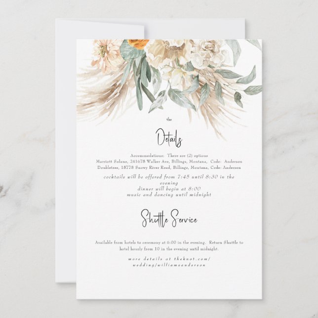 Boho Beige Pampas II Wedding Detail Invitation (Front)