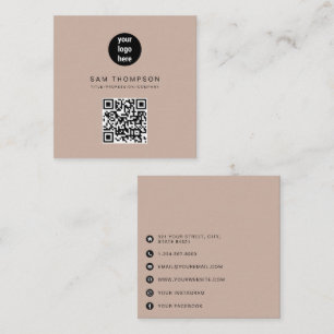 Boho Beige QR Code Business Logo Modern Calling Card