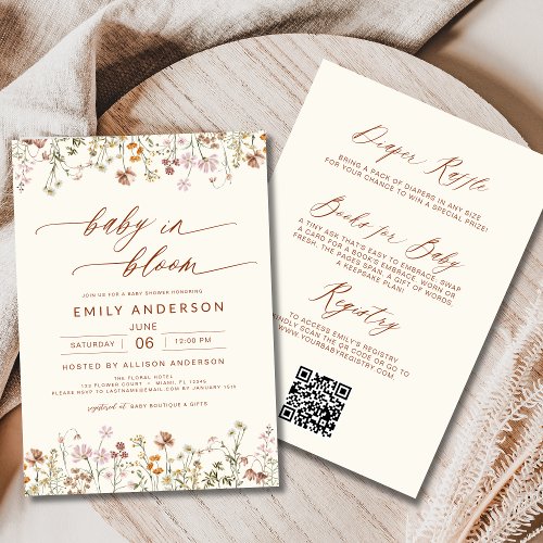 Wildflower Beige Floral or wildflower baby shower invitation