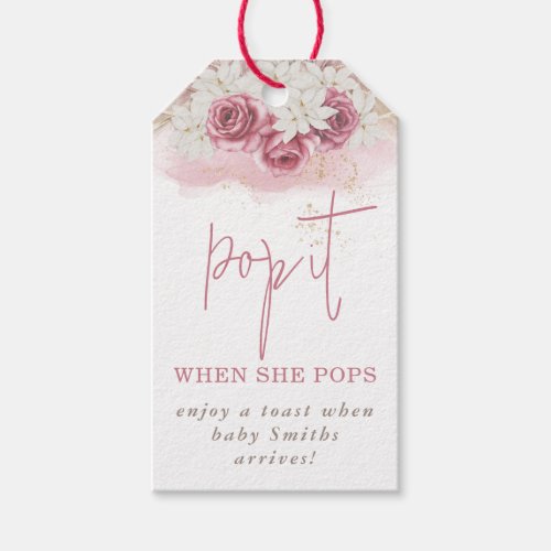 Boho Beige Rose Pink Pop It Baby Shower Gift Tags