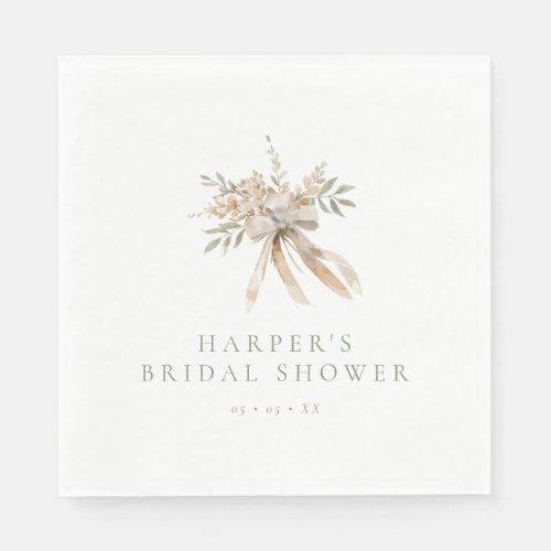 Boho Beige  Sage Flowers  Bow Bridal Shower Napkins