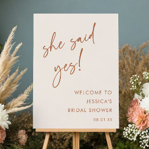 Boho Beige She Said Yes Bridal Shower Welcome Sign