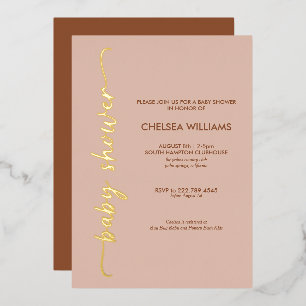 Boho Beige & Terracotta Gold Real Foil Baby Shower Invitation