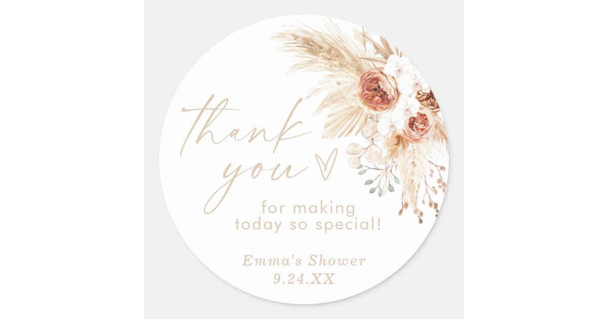 Boho Beige Thank You Baby Shower Favor Classic Round Sticker | Zazzle