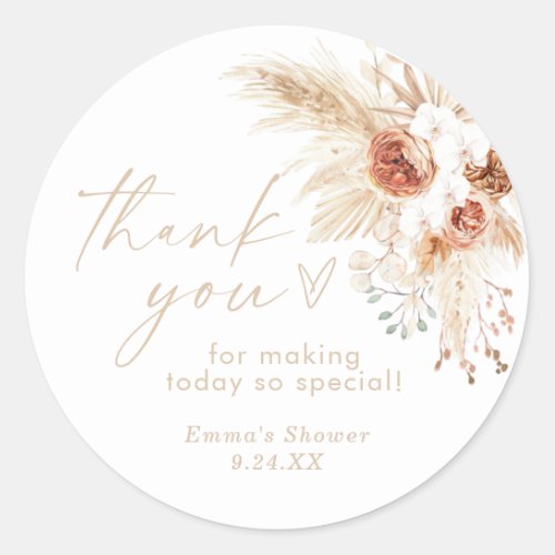 Boho Beige Thank You Bridal Shower Favor Classic Round Sticker