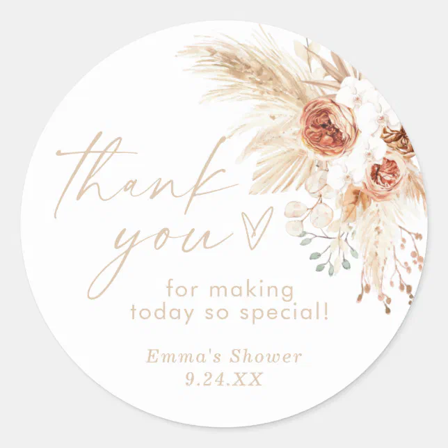Boho Beige Thank You Bridal Shower Favor Classic Round Sticker | Zazzle