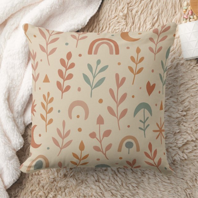 Boho Beige Throw Pillow (Blanket)