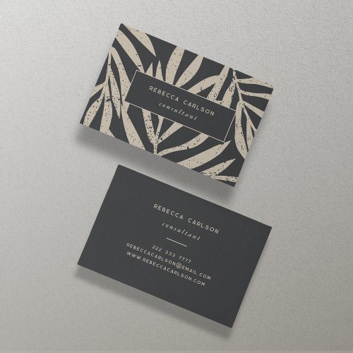 Boho Beige Tropical Grunge Abstract Leaves  Business Card