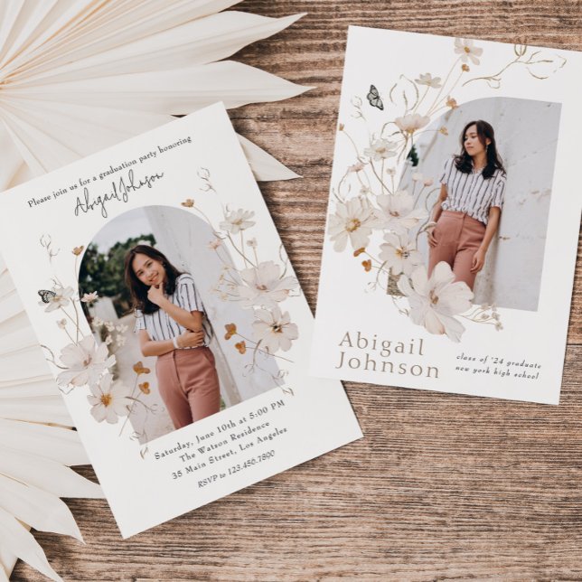 Boho Beige Watercolor Floral Graduation Party Invitation (Creator Uploaded)
