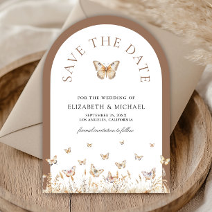 Boho Beige Wildflower Butterfly Arch Wedding Save The Date