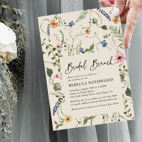 Boho Beige Wildflowers Bridal Brunch Shower Invitation