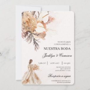 Boho beige with bride Spanish Wedding Invitation