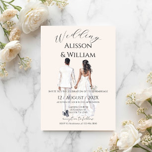 Boho beige with bride Wedding Invitation