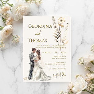 Boho beige with bride Wedding  Invitation