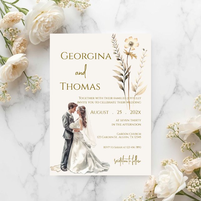 Boho beige with bride Wedding  Invitation (Creator Uploaded)