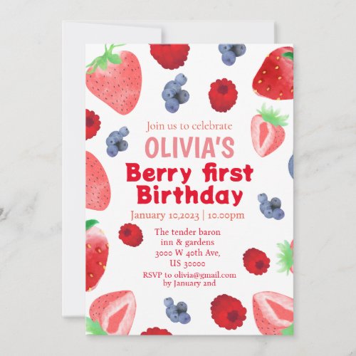 Boho berry first birthday invitation 