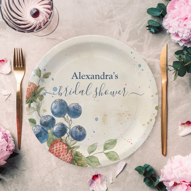 Boho Berry Sweet Strawberry Bridal Shower  Paper Plates (Creator Uploaded)
