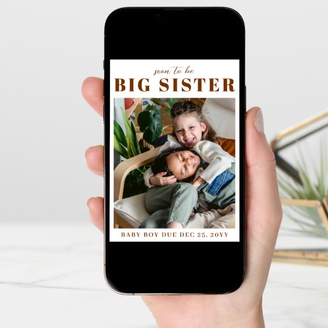 Boho Big Sister Pregnancy Photo Announcements (Front Digital)