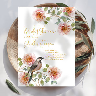 Boho Bird in Florals Bridal Shower Invitation
