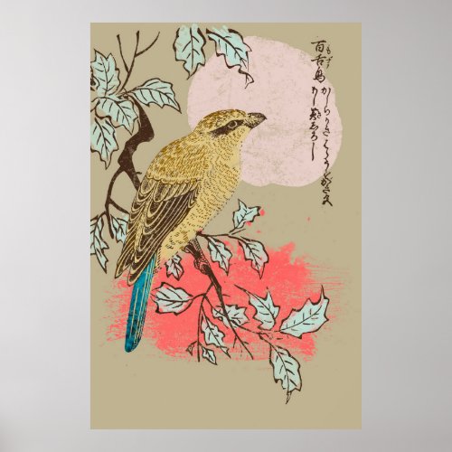 Boho bird on tree asian style illustration poster