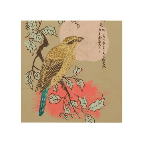 Boho bird on tree asian style illustration wood wall art