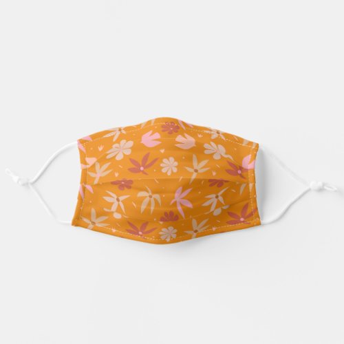 Boho Birds and Flowers Pattern in Orange and Pink  Adult Cloth Face Mask