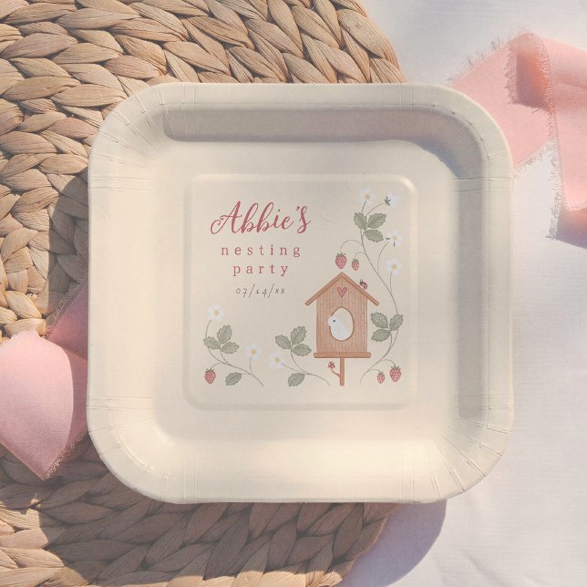 Boho Birds Berries Nesting Party Girl Baby Shower Paper Plates (Creator Uploaded)