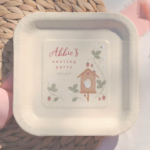 Boho Birds Berries Nesting Party Girl Baby Shower Paper Plates