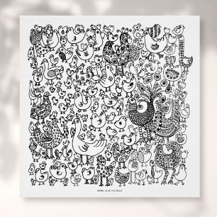 Boho Birds Black and White Decorative Pattern Poster