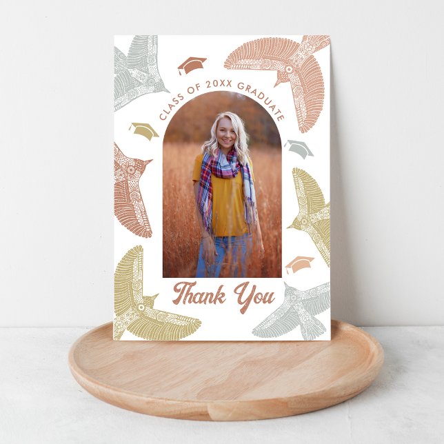 Boho Birds | Photo Graduation Thank You Card (Creator Uploaded)