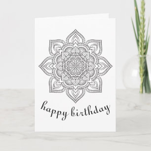 Boho Birthday mandala floral ornament coloring art Card