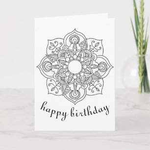 Boho Birthday mandala floral ornament coloring art Card