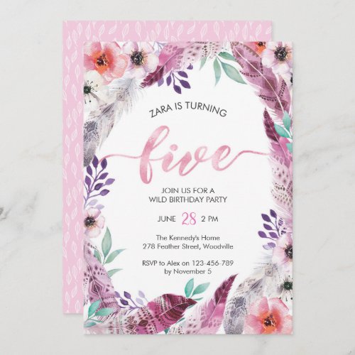 Boho Birthday party Invitation  5th birthday