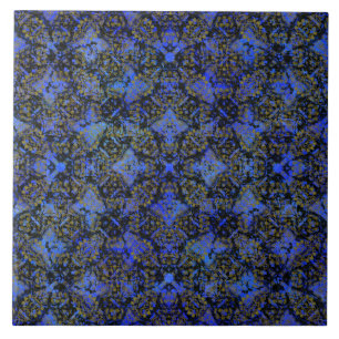 Boho Black and Blue Diamond Pattern Ceramic Tile