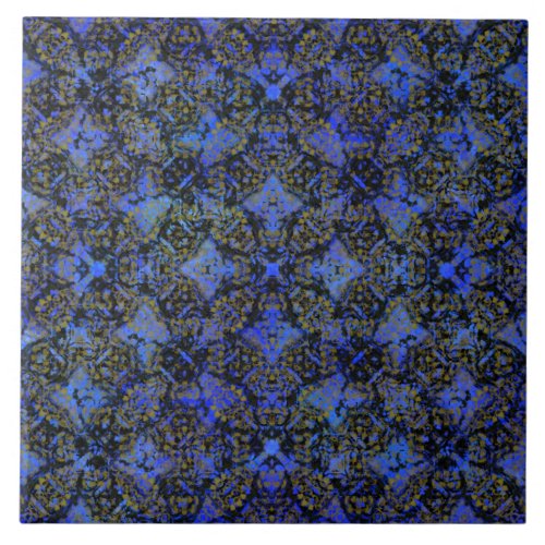 Boho Black and Blue Diamond Pattern Ceramic Tile