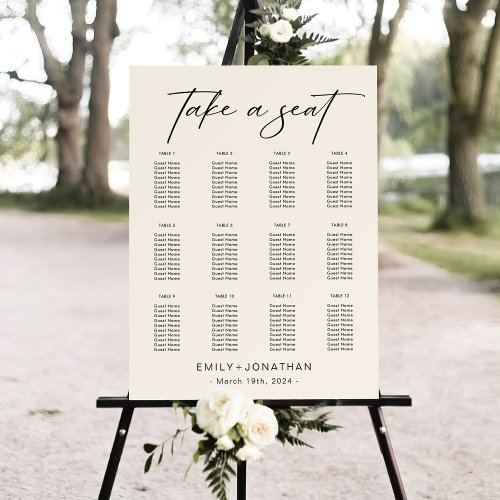 Boho Black and Ivory Wedding Seating Chart Foam Board