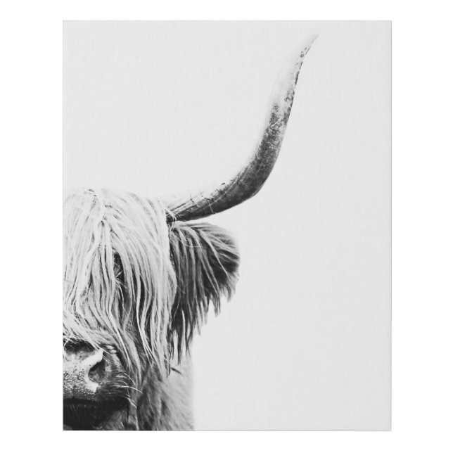 Boho Black and White Abstract Highland Cow  Faux Canvas Print (Front)