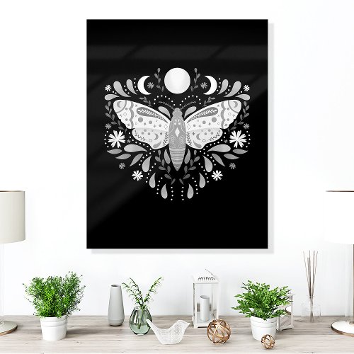 Boho Black And White Abstract Moth Wall Art Acrylic Photo Tile