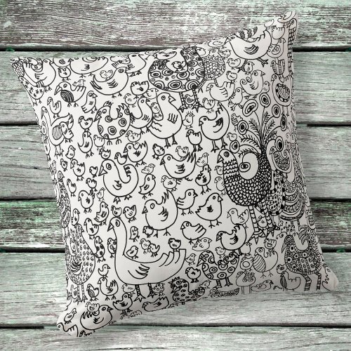 Boho Black and White Birds Decorative Pattern Throw Pillow