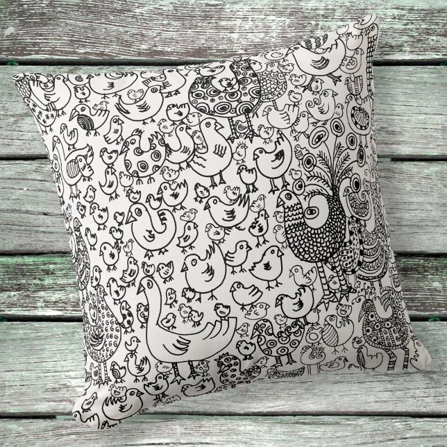 Boho Black and White Birds Decorative Pattern Throw Pillow (Creator Uploaded)