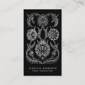 Boho Black And White Elegant Modern Floral Business Card by whimsydesigns at Zazzle