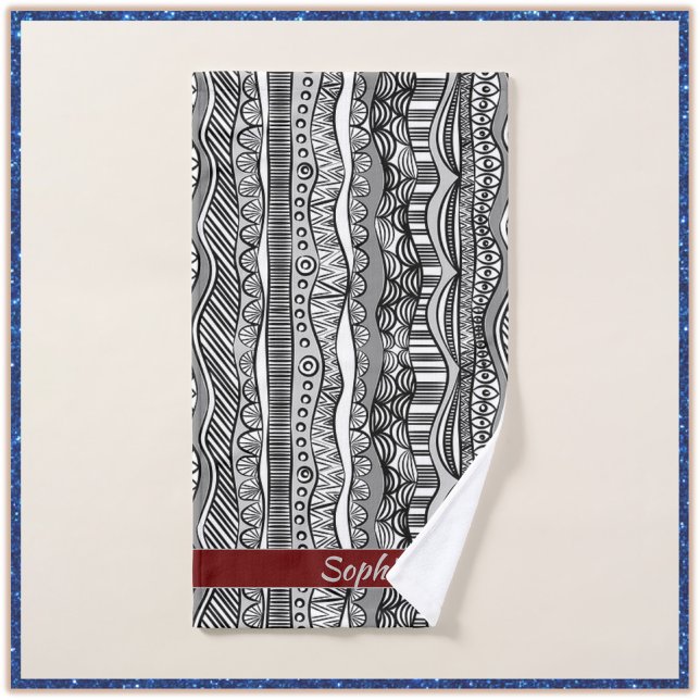 Boho Black and White Ethnic Bath Towel Set (Creator Uploaded)