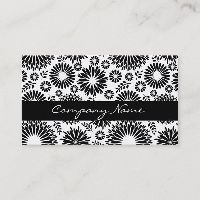 Boho Black and White Folk Flower Starburst Makeup Business Card (Front)