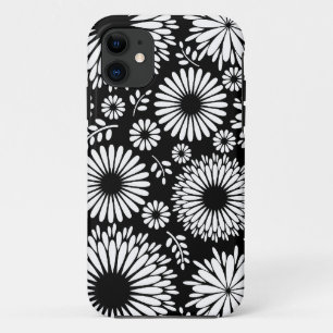 Boho Black and White Folk Flower Starburst Pattern iPhone 11 Case
