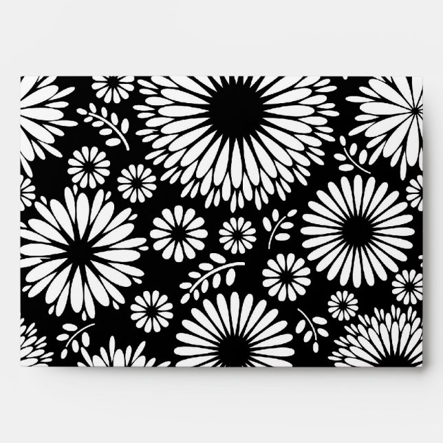Boho Black and White Folk Flower Starburst Pattern Envelope (Front)
